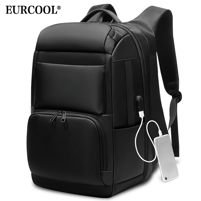 Pаспродажа Мужской рюкзак для путешествий EURCOOL, большой черный рюкзак для ноутбука 17,3 д., водонепроницаемый рюкзак с защитой от краж и разъемом USB для за...