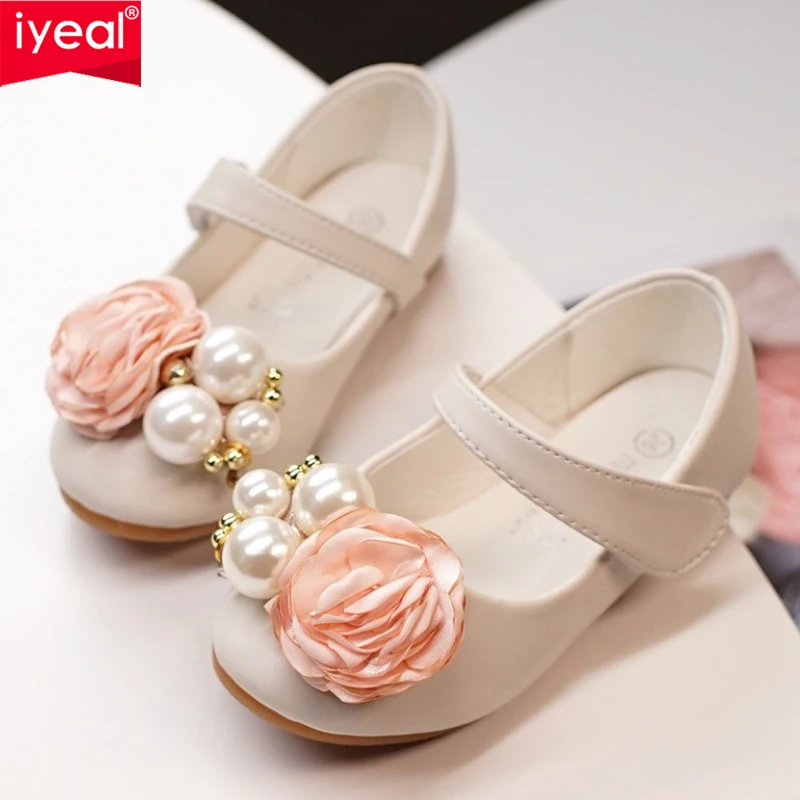 IYEAL Princess Kids Leather Shoes for Girls Flower Children Shoes With Pearl For Party Wedding Big Girls Dress