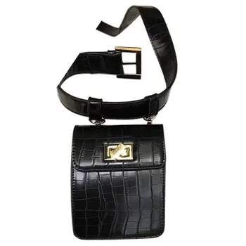 

Fashion alligator women crossbody bag leather belt waist packs chic style mini shoulder bag vintage pattern small handbag(Black)