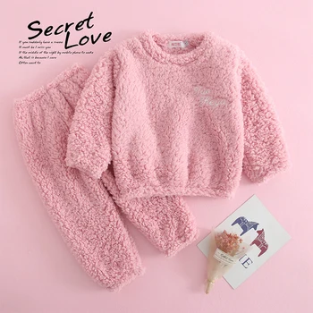 

New Children'S Winter Pajamas Set For Girls Long-Sleeved Flannel Fleece Thickened Warm O-Neck Baby Boys Girls Clothing