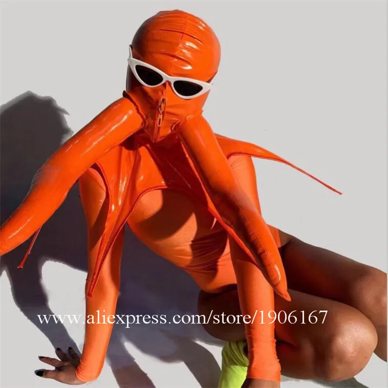Nightclub Bar Female Singer Dance Team Halloween Event Fluorescent Horns Funny Siamese Costumes0