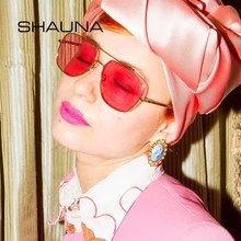 SHAUNA, модные женские и мужские солнцезащитные очки с линзами, металлическая оправа, уличные трендовые Розовые и желтые прозрачные линзы, очки