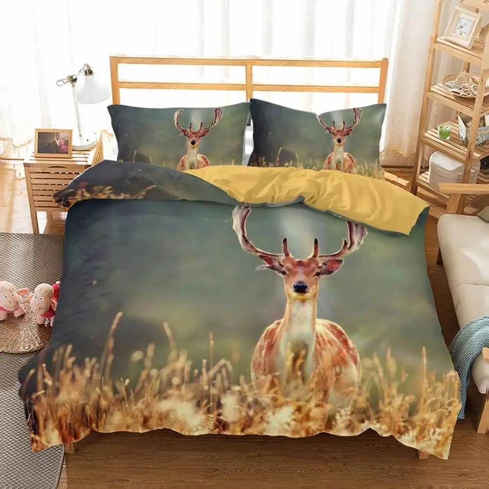 

Deer Printed Bed Cover Set Duvet Cover Adult Child Bed Sheet and Pillowcases Comforter Bedding Set Boys Girls Bedroom Decor