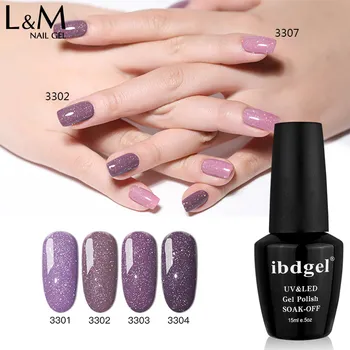 

ibdgel brand 12pcs/lot NEW arrival Elegant Sandy colorful rainbow glitter effect Charm purple UV LED nail gel soak off polish