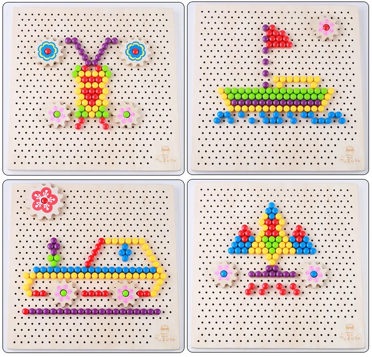  Creative wooden mushroom stud toy jigsaw puzzle for children Kindergarten - 4000215276197