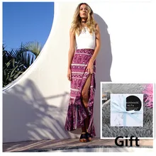 Пляжная Женская Сексуальная племенная печать плиссированная Высокая талия Новая летняя рыбий хвост длинная юбка макси