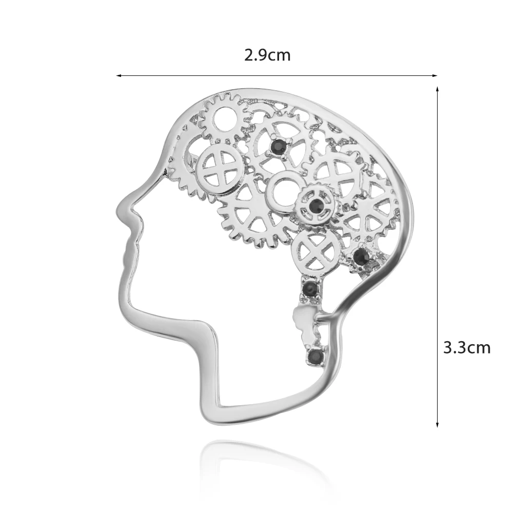 Нерва голова форма машина мозги брошь мудрый мозги черный значок с кристаллом Булавки модные украшения для учёных мужчин женщин Шарм шикарный подарок