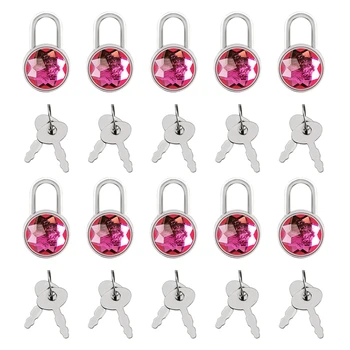 

Small Metal Padlock Pink Diamond Lock Mini Lock With Keys For Jewelry Storage Box Diary Book(Pack Of 10)