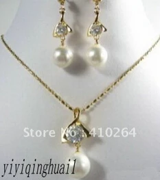 free shipping White Shell Pearl Crystal Pendant Necklace Earrings jewelry set | Украшения и аксессуары