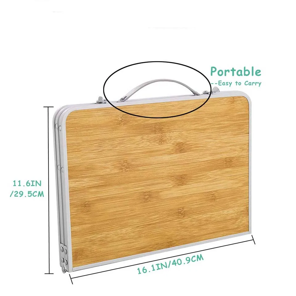  Foldable Laptop Table Leg-Bamboo Wood Grain Lapdesk Breakfast Bed Serving Tray Portable Picnic Desk