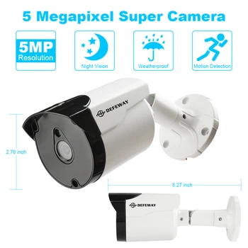 

Defeway HD High Resolution 5.0MP (2560x1920P) Outdoor Weatherproof Surveillance CCTV IP Camera Night Vision Home Security Camera