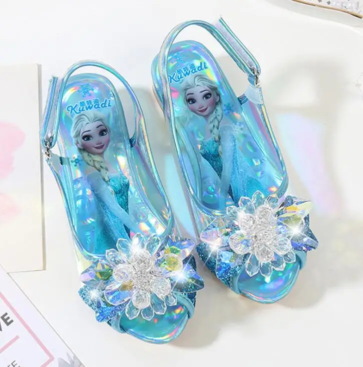 Новинка; босоножки для девочек на высоком каблуке; детская модная кожаная Летняя обувь принцессы Эльзы; Chaussure Enfants Fille Sandalias Nina - Цвет: picture color