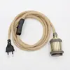 Vintage Style Hemp Cord Covered Power Cord With Europe Plug Switch And E27 Vintage Bulb Lamp Holder Cord Sets ► Photo 1/6