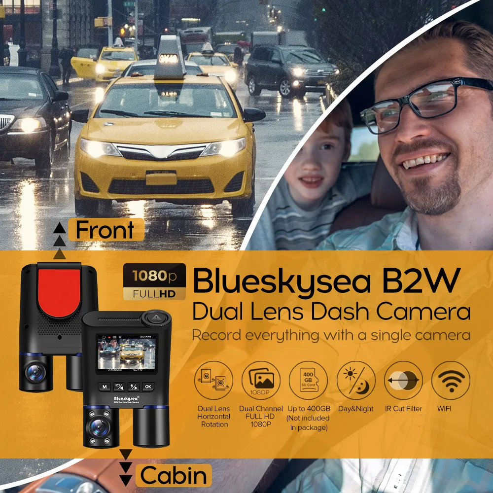 Автомобильный видеорегистратор Blueskysea B2W HD 1080P с ИК подсветкой ночным