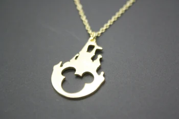 

10PCS Fairy Tale Castle Mickey Necklace Cartoon Building Animal Character Miki Mouse Ears Head Silhouette Necklaces for Kids