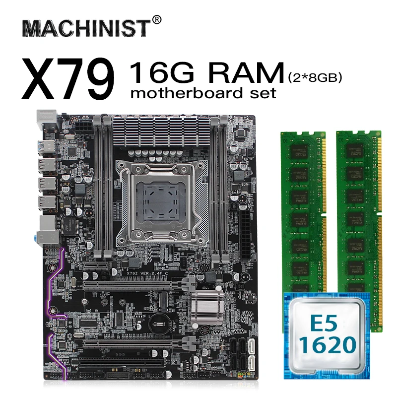 

X79 LGA 2011 motherboard set kit atx with Intel Xeon E5 1620 CPU 16G(2*8G) 1600mhz REG ECC RAM M.2 NVME SSD
