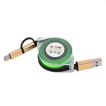 

2 in 1 1m USB Cable Android Type-c Interface Cable Telescopic Bright Color Charging Data Cable For Huawei