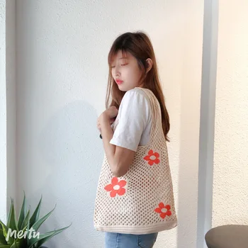 

Youda 2020 Fashion Women Shoulder Bags Woven Female Handbags Large Casual Hollow Totes Pack Korean Style Flower Shopping Bag