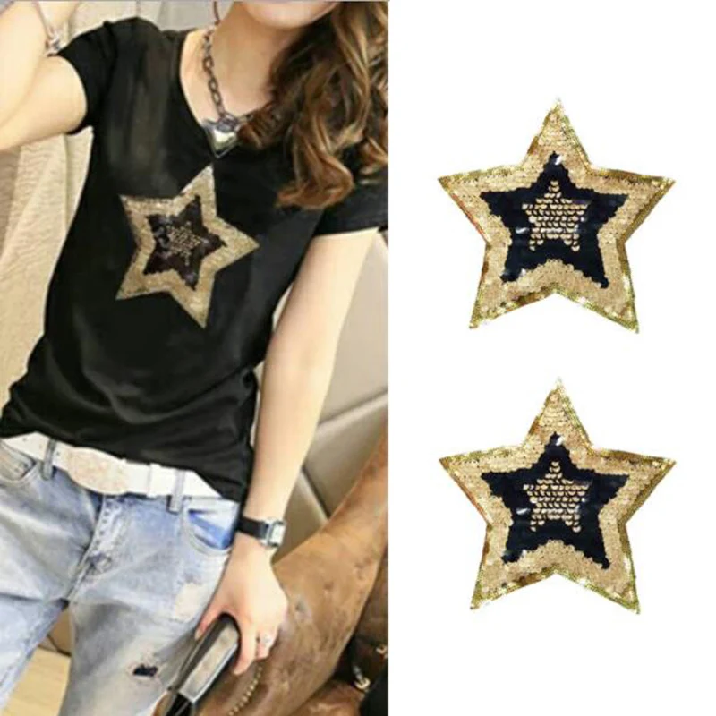 1Pc Gold Stars Diy patches for clothing embroidered patch applique Sew on patches sewing accessories Sequins badge NL309