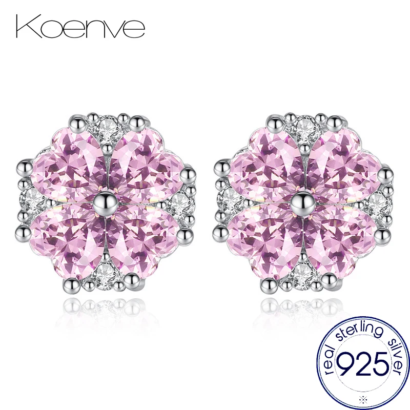 

4 Styles KOENVE Natural Austrian Crystal Stud Earrings for Women 925 Real Sterling Silver Ear Stud Jewelry Female Ladies Earring