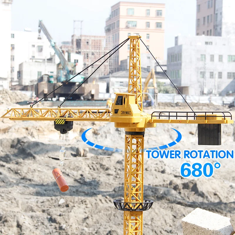 New Upgraded Version Remote Control Construction Crane 6CH 128CM 680 Rotation Lift Model 2.4G RC Tower Crane Toy For Kids rc construction toy