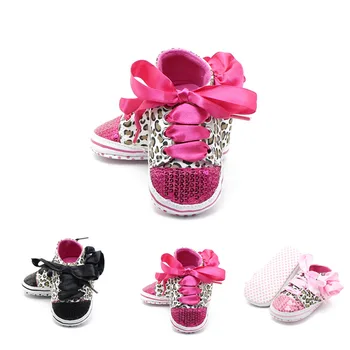 

Pudcoco Fashion Baby Kids Boys Girls Soft Shoes Sequined Leopard Print Lace Up Sneakers Anti-slip Trainers Baby Girls Soft shoes