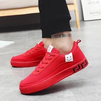 

2019 Hot Men Vulcanized Lovers Shoes Black Red Sneakers Man Lace-up Casual Shoes Breathable Walking Canvas Shoes Zapatillas