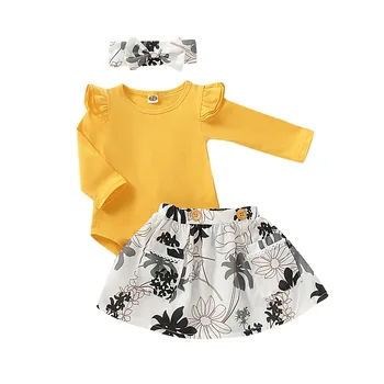 

Infant Girls' Sets 2019 Long Sleeve Romper + Floral Skirt +headwear