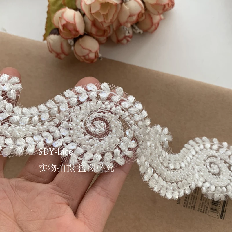 1 Yard New Beaded Lace Handmade DIY Flowers Wedding Accessories Clothing Veil Jewelry Sewing Tools RS2729 | Дом и сад