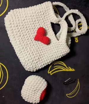 

Handmade Love Wool Bag Material Bag Female Hand-woven Bucket Bag Diy Material Bag Cute Simple Portable Bag