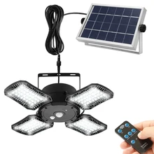 Remote Solar Pendant Light Outdoor Indoor Motion Sensor 128 LED/1000LM IP65 Waterproof Solar Shed Light for Garage Garden Porch