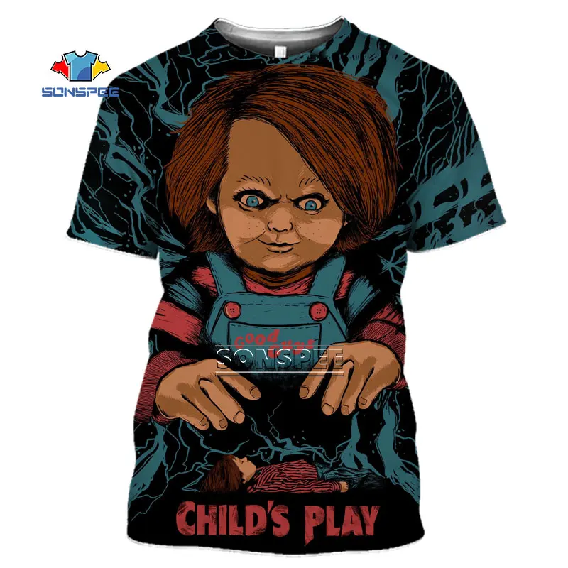 

SONSPEE 2022 New Horror Movie Chucky T-shirt 3D Printing Tshirt Cool Men Women All-Match Tee Casual Streetwear Clown Tops shirt