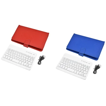 

2x Wireless Bluetooth Keyboard Case Leather Stand Cover for iPhone Android Phones Blue & Red