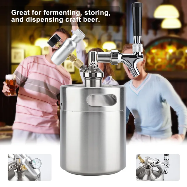 Topincn 2L Mini Rozsdamentes Acél Sör Hordó Csapteleppel Nyomást Gyakorolt ​​Otthoni Sörfőző Adagoló Growler - Image 6