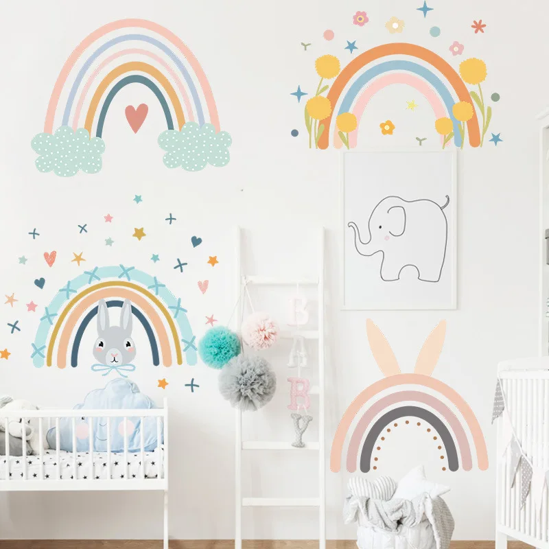 Мультяшные радужные наклейки на стену для детской комнаты спальни гостиной