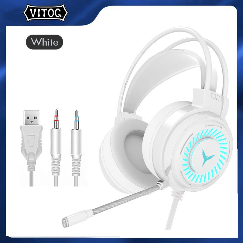 Video Gaming Headsets Gamer Headphones Surround Stereo Wired Earphones with Microphone USB Colourful Light PC Laptop Game Headse