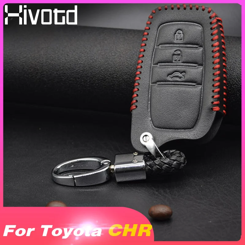 

Hivotd For Toyota chr ch-r Leather Car Key Case protection Cover keychain Shell Protector accesorios for Toyota chr 2019 2018
