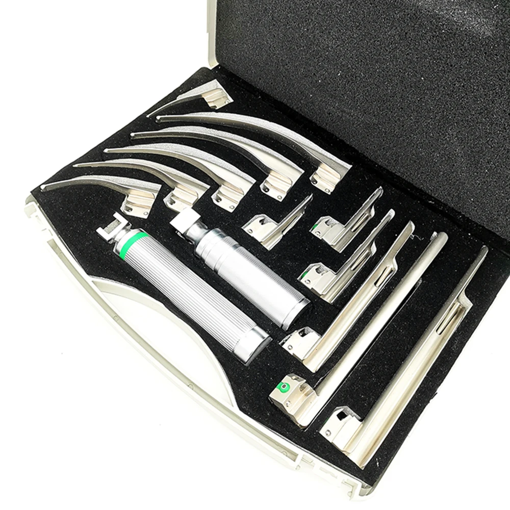 

Factory Direct Laryngoscopes Stainless Steel Laryngoscopes 12 blades 2 hanldeFiber Optic Illumination