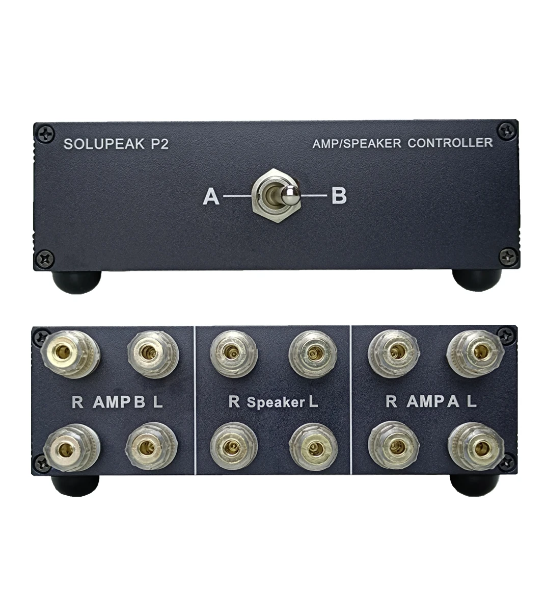 Premium 2-way stereo audio amp amplifier / speaker selector switch splitter box, 2 IN 1 OUT switcher compare 2 amps or speakers