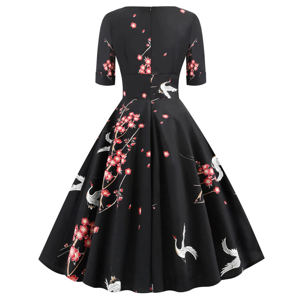 Женское платье, vestidos размера плюс, женское платье, рукав до локтя, цветочный принт, винтажное праздничное платье, вечерние платья для женщин