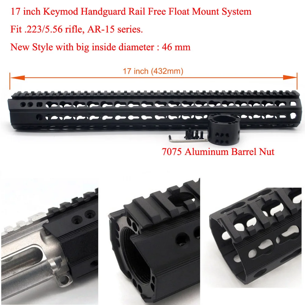 Aplus черный 17 ''дюймовый Keymod поручень Пикатинни Монтажная система дизайн_ 46 мм внутри диаметр_ 7075 Алюминиевый баррель гайка