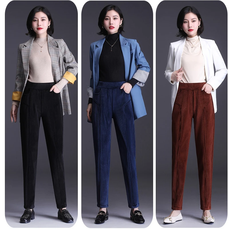 High Quality Corduroy Harem Pants 2021 Autumn Sweatpants Women Clothing Winter New High Waist Straight Leg Warm Casual Trousers gloria vanderbilt capris