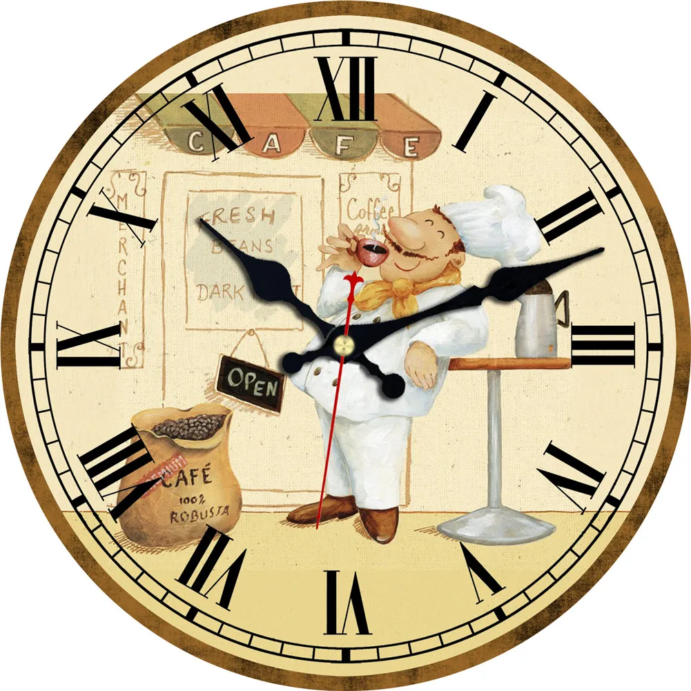 Wall Clock Vintage Retro Cute Chef Enjoy Cafe Silent Non-Ticking Antique Waches Clcok Kitchen Office Dec | Дом и сад