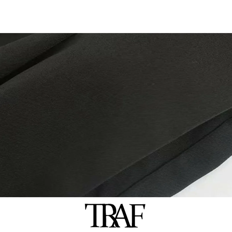 TRAF для женщин Винтаж элегантные карманы технические широкие брюки Мода высокая эластичная талия на молнии летающие брюки Pantalones Mujer