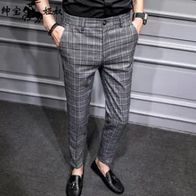 Мужской матовый формальный костюм брюки прямые высокая Талия Slim Fit бизнес клетчатые брюки N060