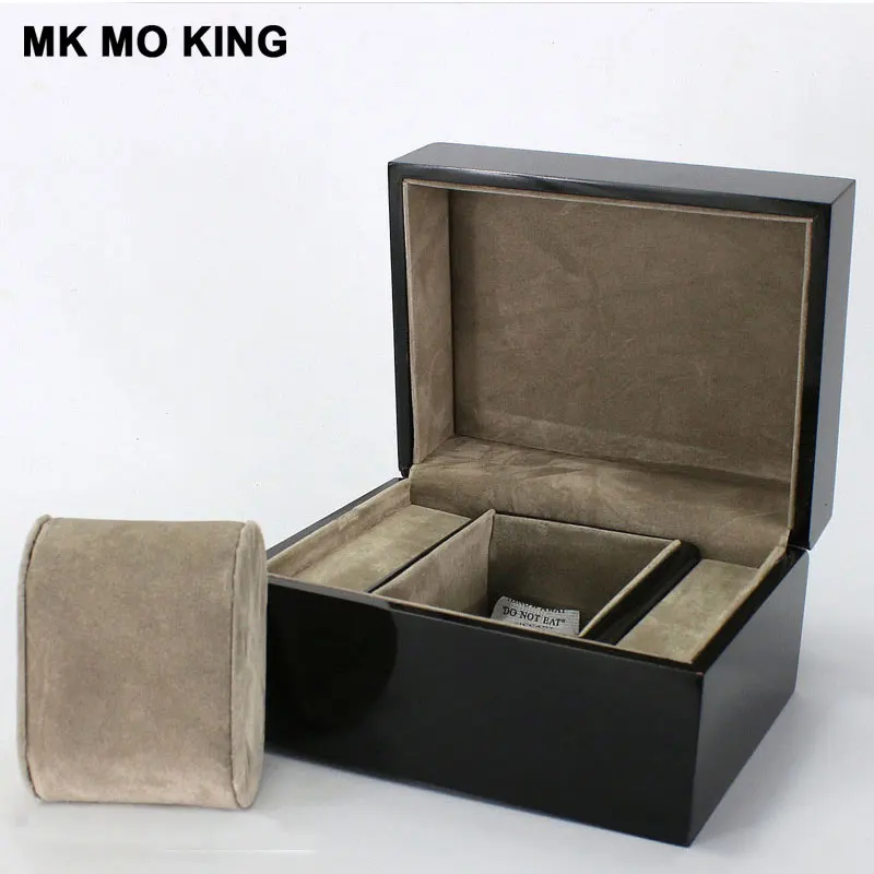 

wooden luxury brand gift box forBlack men's / women's fashion watch storage gift box with sponge small pillow display stand