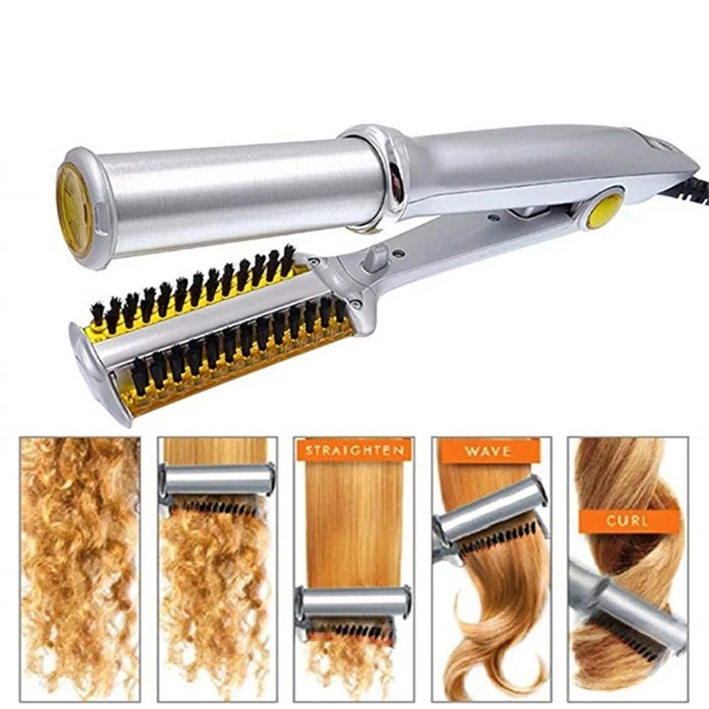 Professional Hair Straightening Iron Curling Iron 2 In 1 Multi Hair Styling Tool Flat With Brush hair styler
