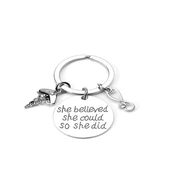 

FLYANGEL Inspire Keychain Engraved She Believed She Could She Did Bag Charm For Doctor Nurse Friends Girlfriends Gifts Key Tag