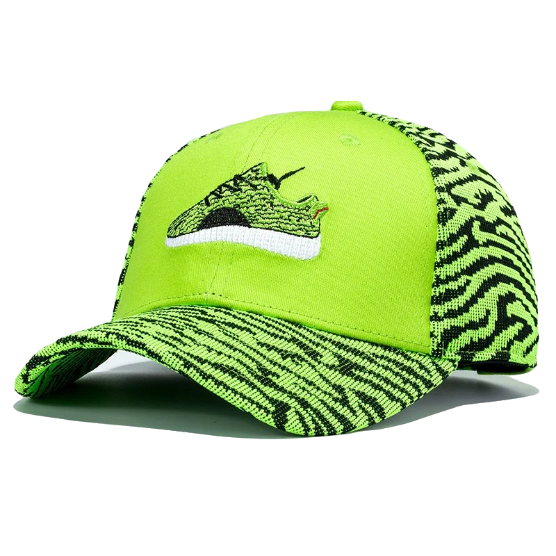 

Fashion Design Shoe Embroidery Baseball Cap Men Women Stripe Caps Fluorescent Green Hat