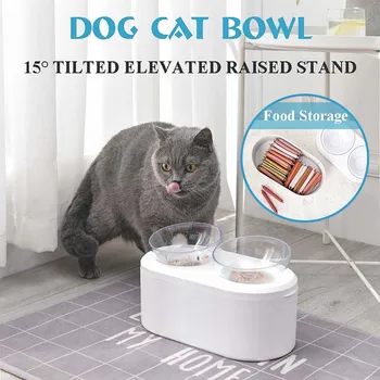 

Cat Dog Raised Feeder With Airtight Storage Pet Detachable Food Water Bowl With Elevated Stand Double bowl
